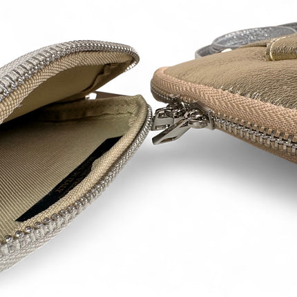 Leather Crossbody Phone Bag in Metallic Gold and Silver