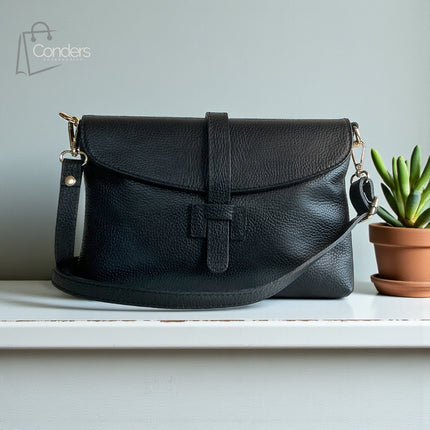 Versatile Handbag Beautifully Handcrafted in Italian Pebble Leather - Use also as a Clutch