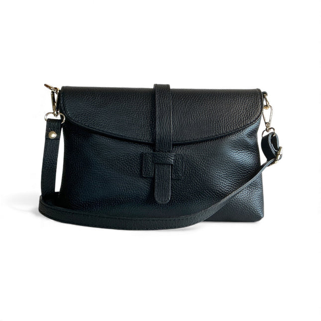 Versatile Handbag Beautifully Handcrafted in Italian Pebble Leather - Use also as a Clutch