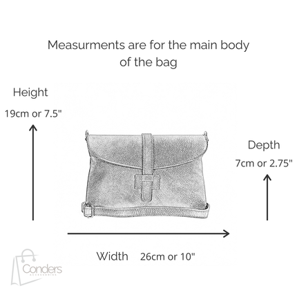 Measurement chart for a Conders bag with dimensions labeled.