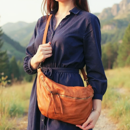 Large Leather Sling Bag in Full Grain Ultra Soft Italian Cowhide in Vintage Colours