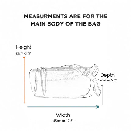 Measurement chart for a Conders sling bag with dimensions labeled